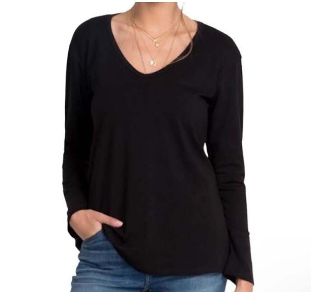 Johnny Was CALMÉ Black Long Sleeve V Neck Top Size Small oversized